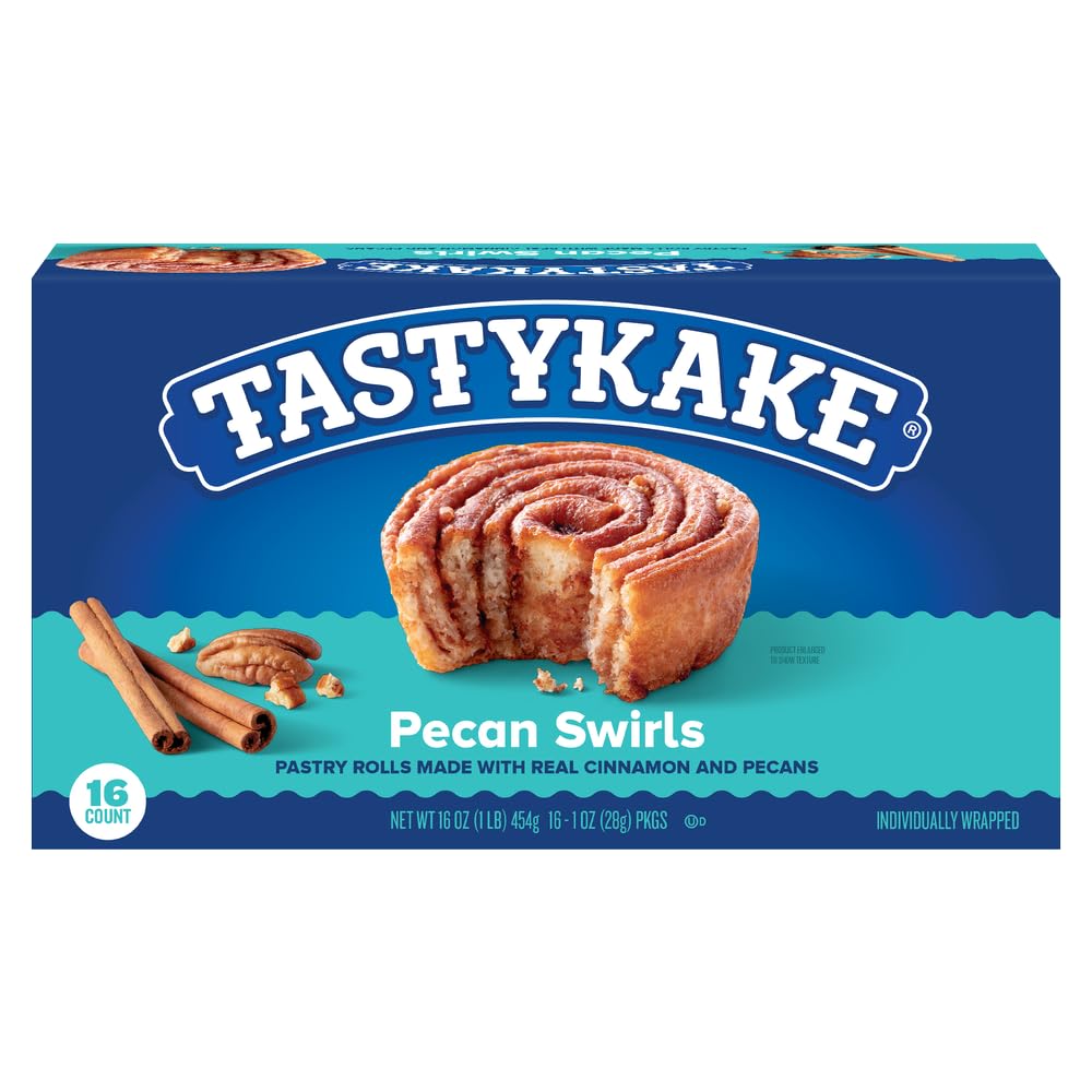 Tastykake Pecan Swirls Pastry Rolls, Cinnamon and Pecans, 16 Count, 16 oz (Pack of 2)