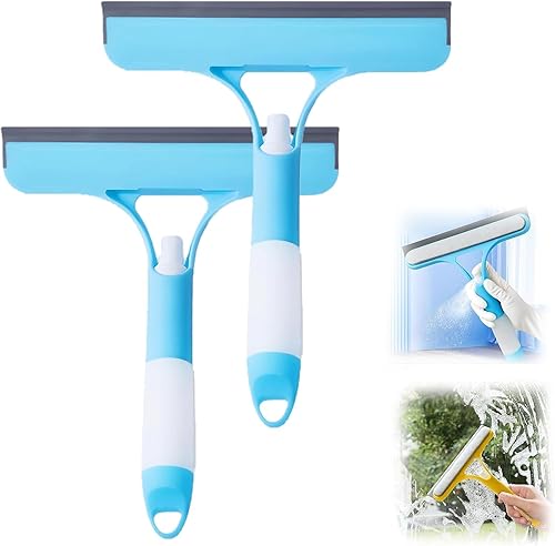 3-in-1 Window Cleaning Scraper with Built-in Spray Bottle, Squeegee and Brush | Multi-Surface Cleaning Tool | Perfect for Shower Glass, Mirrors