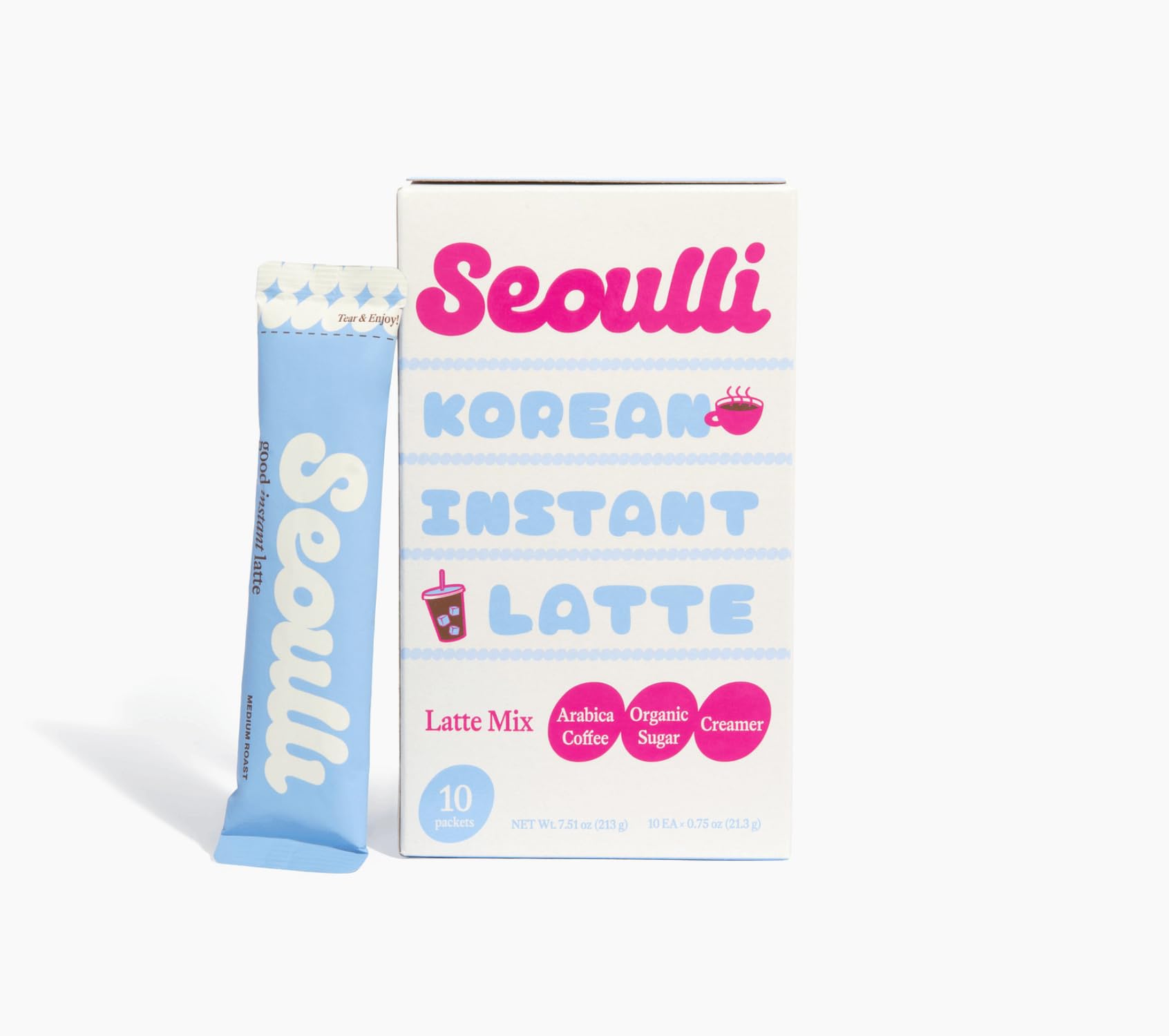Seoulli Korean Instant Latte - Premium 3-in-1 Coffee Sticks with Arabica Beans, Real Milk-Based Creamer & Organic Brown Sugar - Smooth Medium Roast