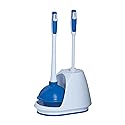 Mr. Clean Toilet Plunger and Bowl Brush Combo with Caddy, 3-Piece Heavy-Duty Plunger, Toilet Brush, and Caddy Set, White/Blue