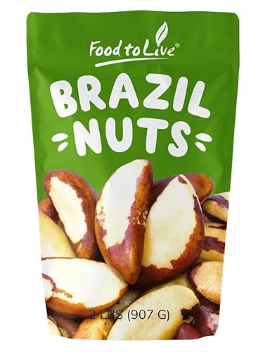Food to Live - Raw Brazil Nuts, 2 Pound, Raw, Whole, No Shell, Unsalted, Kosher, Vegan, Keto and Paleo Friendly, Bulk, Good Source of Selenium, Low
