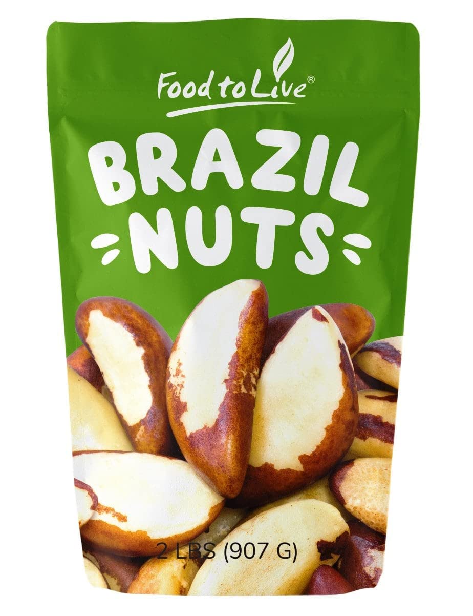 Food to Live - Raw Brazil Nuts, 2 Pound, Raw, Whole, No Shell, Unsalted, Kosher, Vegan, Keto and Paleo Friendly, Bulk, Good Source of Selenium, Low