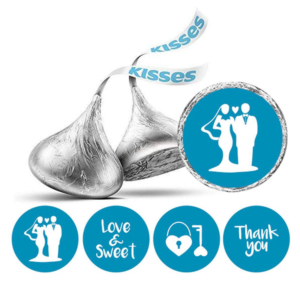 Darling Souvenir 190 Pieces Turquoise Blue Bridal Shower Party Chocolate Drop Labels Stickers - Self-Adhesive Mini Candy Wrappers for Favors & Wedding
