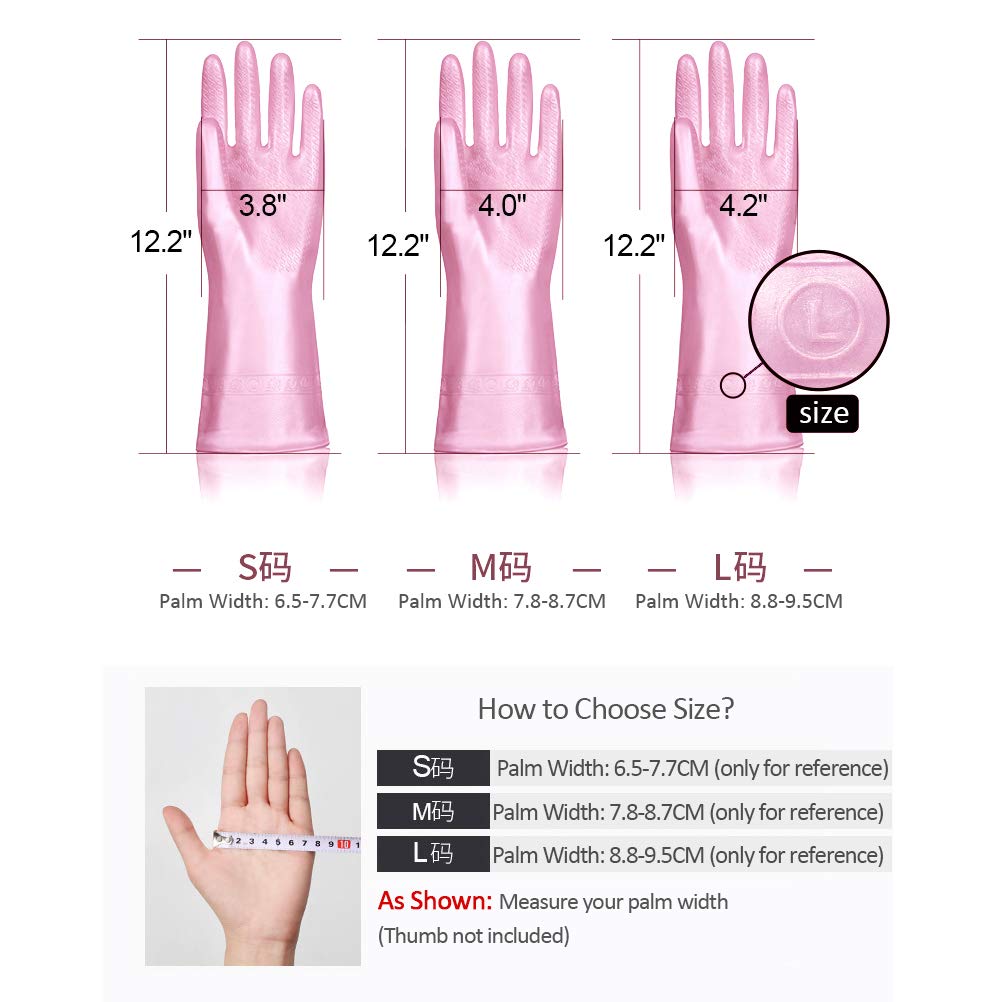 Alimat PluS 3 Pack Reusable Cleaning Gloves Latex Free, Dishwashing Gloves with Cotton Flock Liner and Embossed Palm, Waterproof Household Gloves