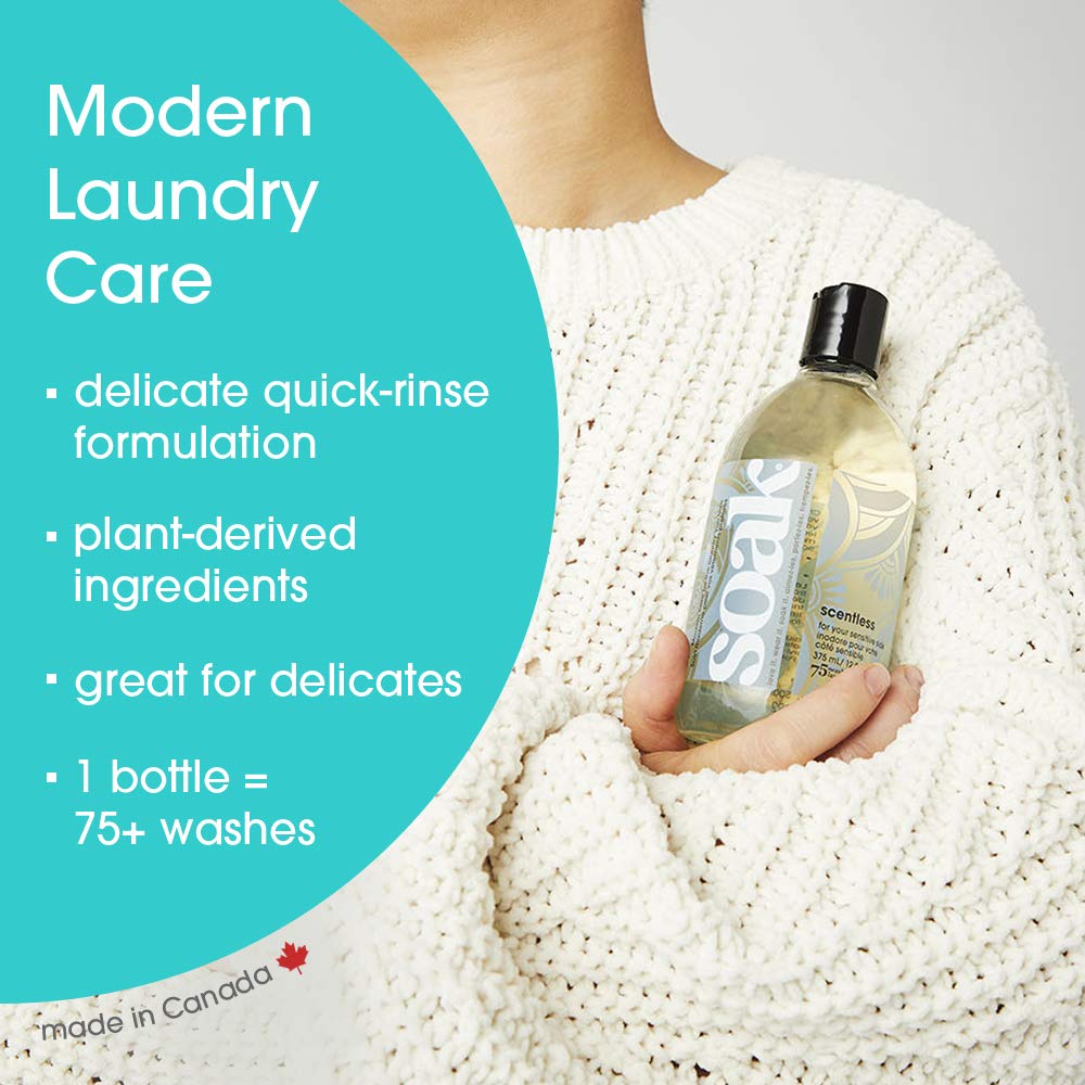 Soak Laundry Soap - 2 Pack Shop & Share | No Rinse, Plant Derived Hand Wash Detergent - 375 ml / 12 fl. oz, 75+ Washes (Scentless)