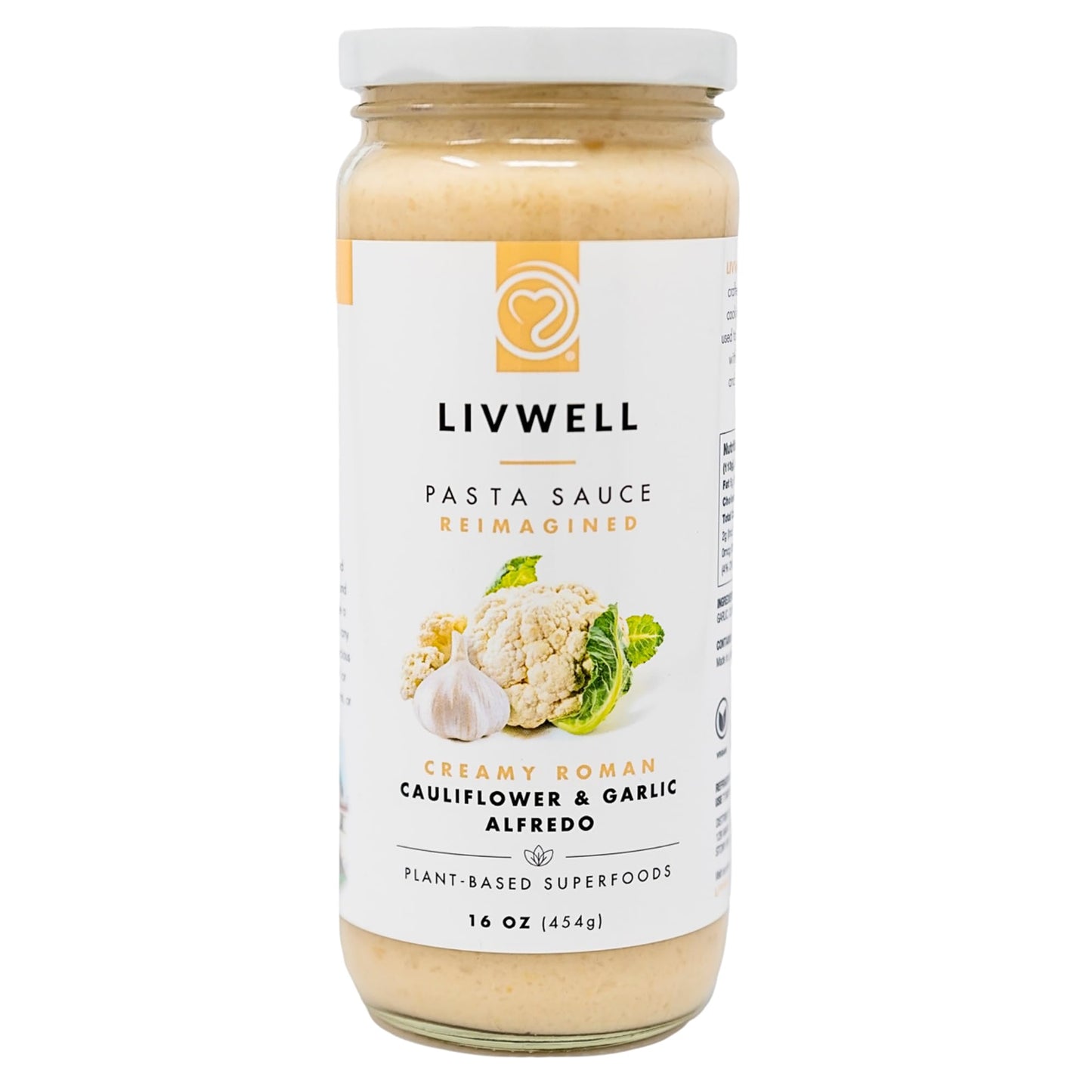 LIVWELL Dairy-Free Cauliflower Pasta Sauce - Plant Based Vegan Alfredo Pasta Sauce with Cauliflower, Roasted Garlic & Cashews, Nutrient Rich, Non GMO