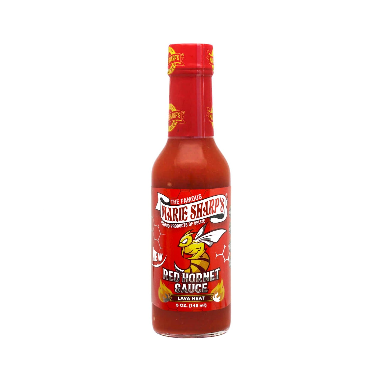 Marie Sharp’s Red Hornet Hot Sauce, 5 oz | Extra Hot Habanero & Trinidad Scorpion Pepper Blend | All Natural Belizean Sauce