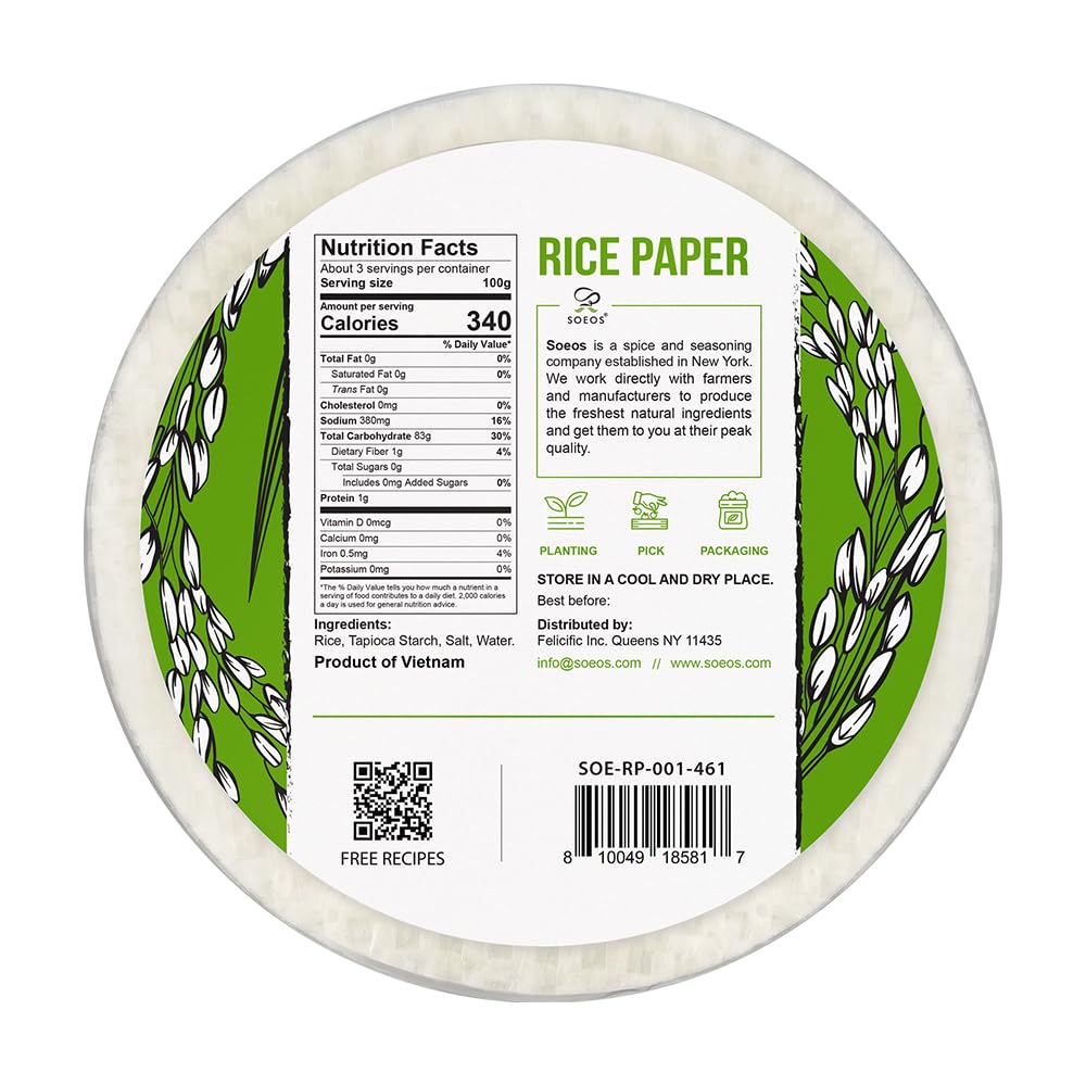 Soeos Rice Paper, 1 Pack, 34 Sheets, Round, 22cm