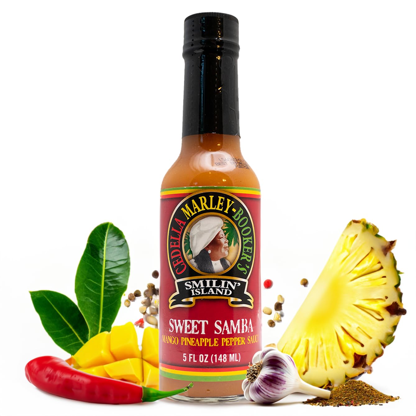 Smilin Island Sweet Samba Tropical Hot Sauce, Pineapple Mango Habanero, Sweet Flavor & Light Heat, Great for Dipping, Marinades & Cooking, 5 fl oz