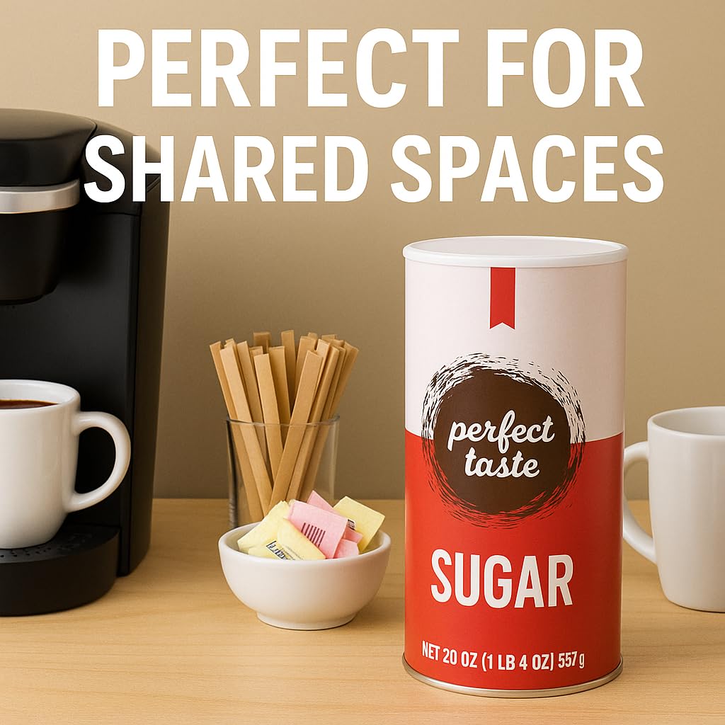 Perfect Taste Granulated Sugar - 20 oz Sugar Canister - Pure White Sugar for Coffee, Tea, Baking & Office Use - Easy-Pour Packaging
