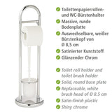 Toilet Paper Stand with Toilet Brush, Toilet Paper Holder Set, Free Standing Toilet Paper Holder, Stainless Steel, White, 7.5 x 7.5 x 24.8 in