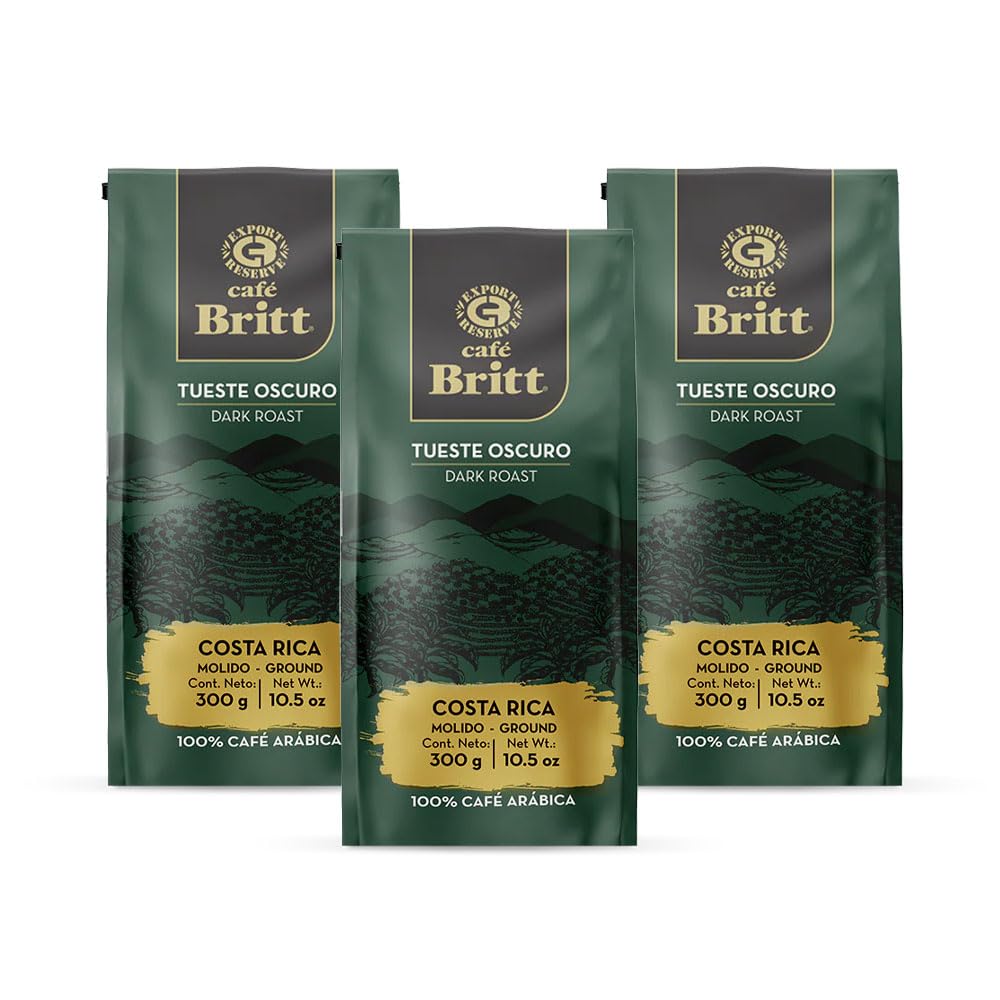 Café Britt® - Costa Rican Dark Roast Coffee (10.5 oz.) (3-Pack) - Ground, Arabica Coffee, Kosher, Gluten Free, 100% Gourmet & Dark Roast
