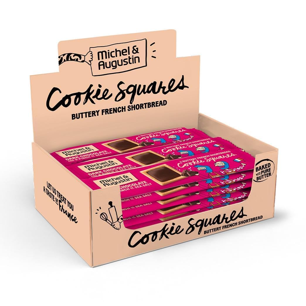 Michel et Augustin Cookies, Individually Wrapped Snacks Gift Box, Dark Chocolate & Sea Salt Shortbread Cookie Bars, 18-Pack, 4 French Butter Cookies
