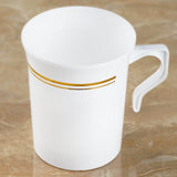 TABLECLOTHSFACTORY 40 Pcs - White with Gold 8oz Disposable Plastic Coffee Cups - Tres Chic Collection