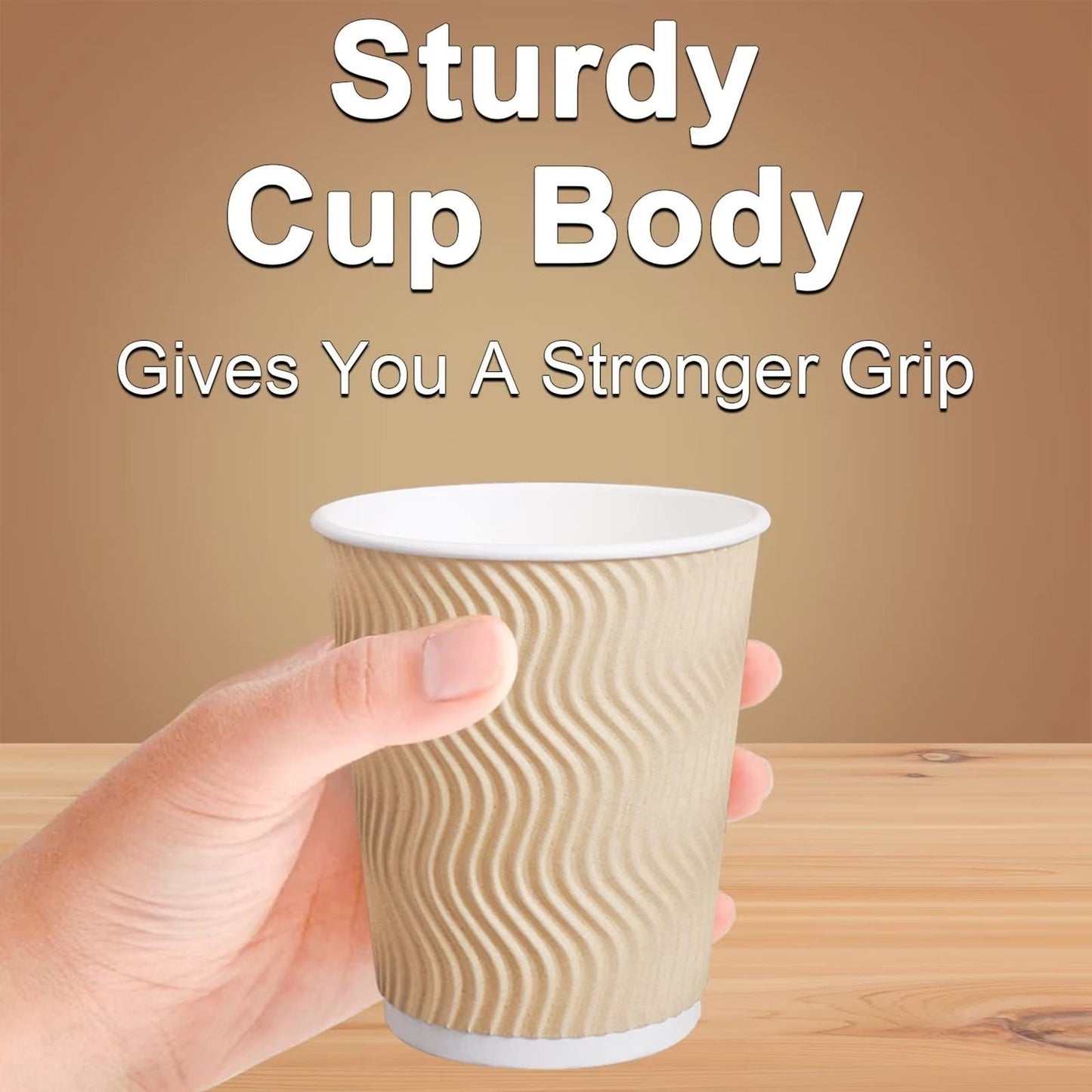 Hot Paper Cups_12 oz Disposable Insulated Corrugated Sleeve Ripple Wall Paper Cup 100 pcs,12oz Cups for Drink?Hot Coffee Cups (Brown)