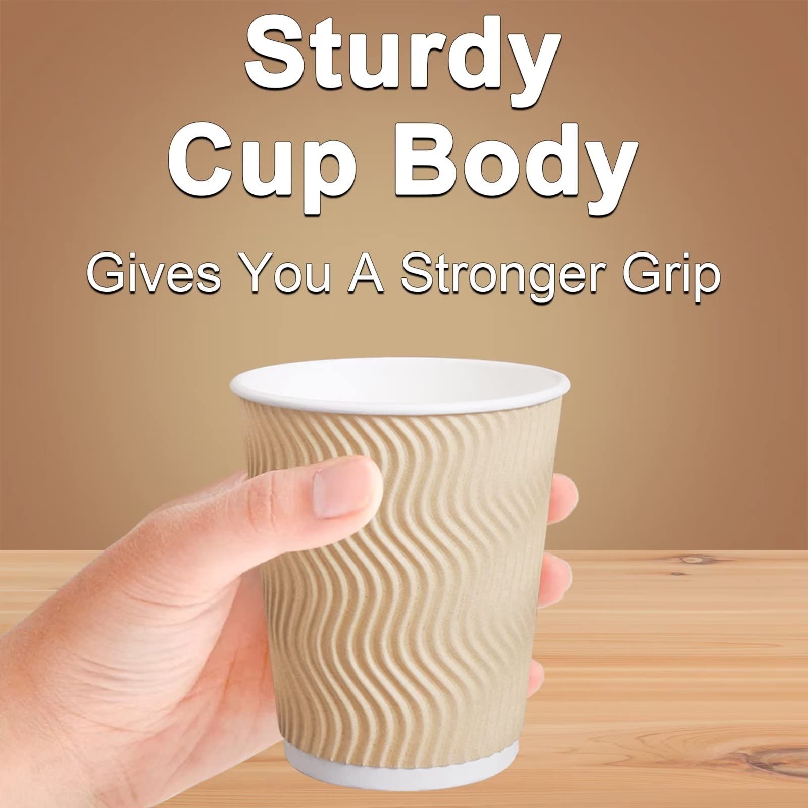 Hot Paper Cups_12 oz Disposable Insulated Corrugated Sleeve Ripple Wall Paper Cup 100 pcs,12oz Cups for Drink?Hot Coffee Cups (Brown)