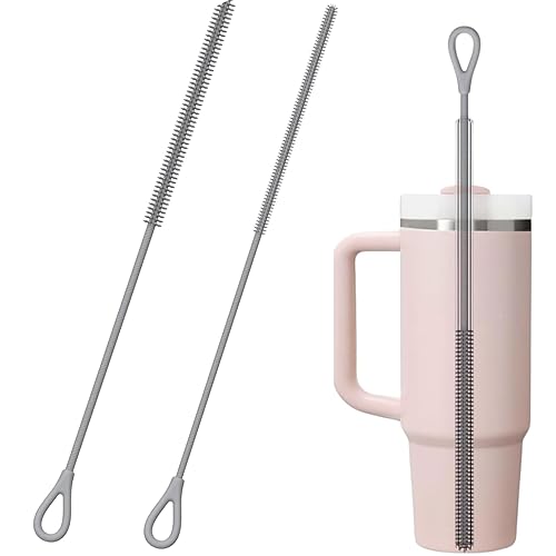 Straw Cleaner Brush, 2PCS Extra Long Silicone Straw Brush for Stanley Cup Accessories, Tumbler, Water Bottle, Reusable Straws Cleaning Brushes