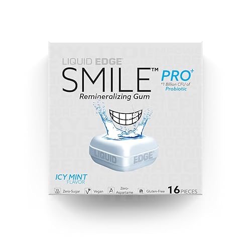 Liquid Edge SMILE Pro+ Remineralizing Probiotic Gum, Icy Mint, Zero Sugar, Vegan, 16 Pieces