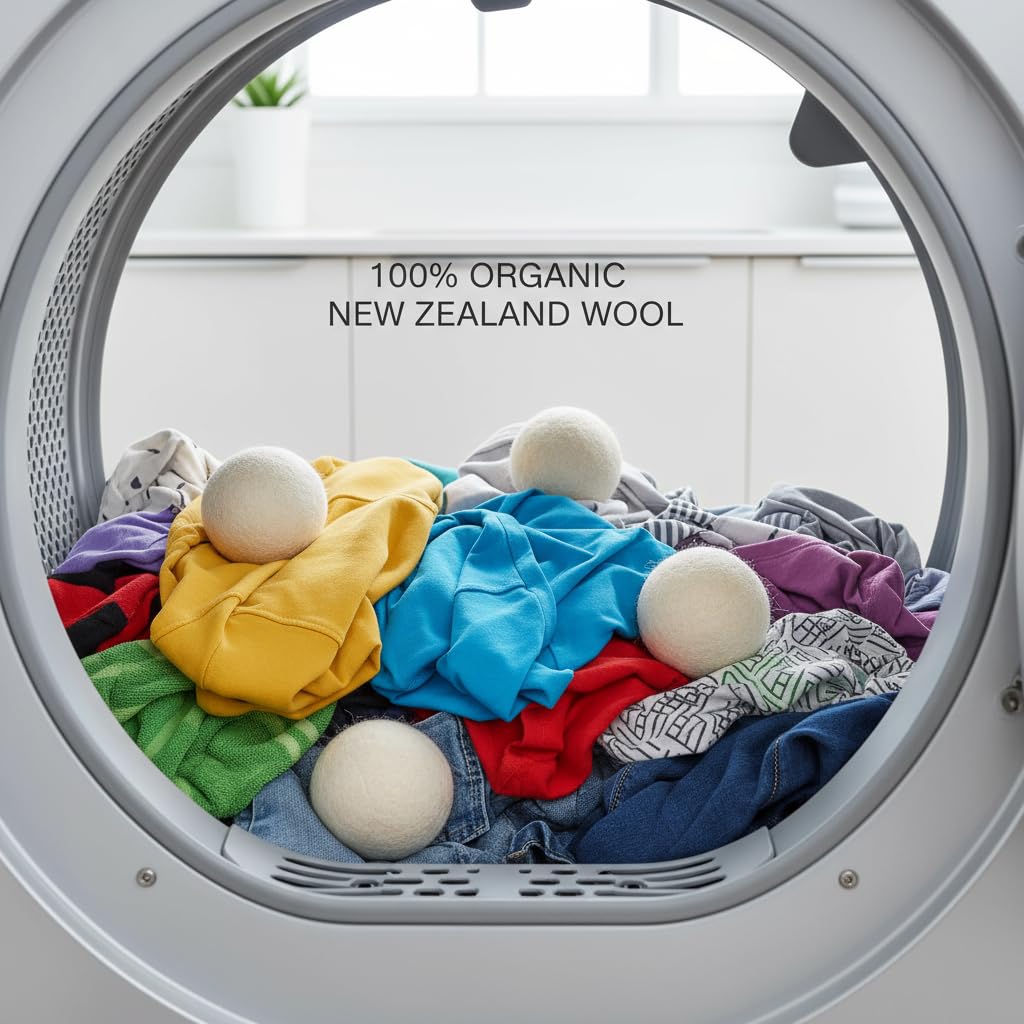 Lobenze & Luna Wool Dryer Balls, Pack of 6 XL, 100% Premium New Zealand Wool, Reusable Eco-Friendly Laundry Balls, Helps Reduce Wrinkles & Static