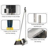 GLOHOO Broom and Dustpan Set, Outdoor Heavy Duty Broom with Stainless Steel Dustpan,Stiff Bristles Broom and Metal Dust Pan for Home