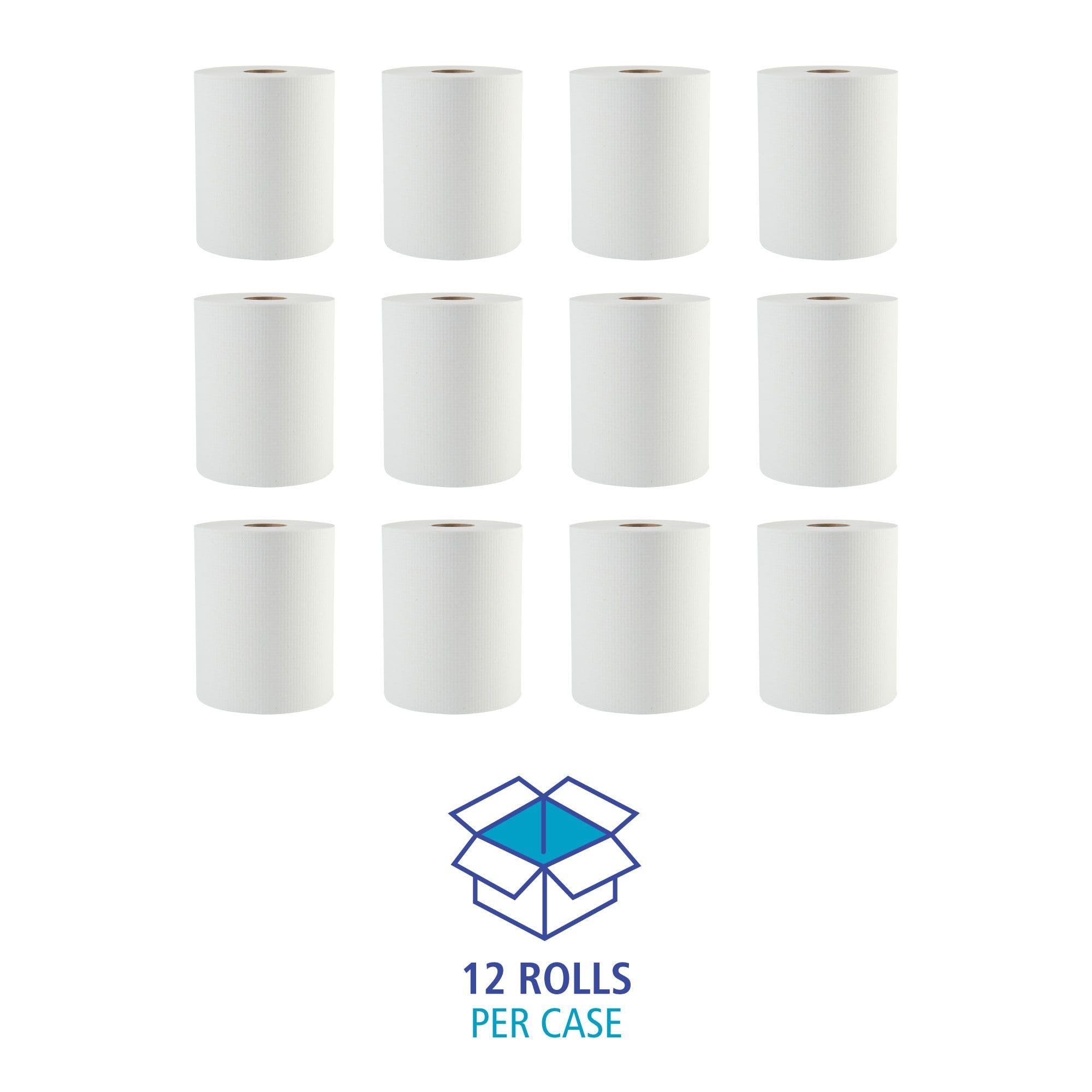 Boardwalk 6261 Hardwound Paper Towels, 1-Ply, 8" x 600ft, White, 2" Core (Case of 12 Rolls)