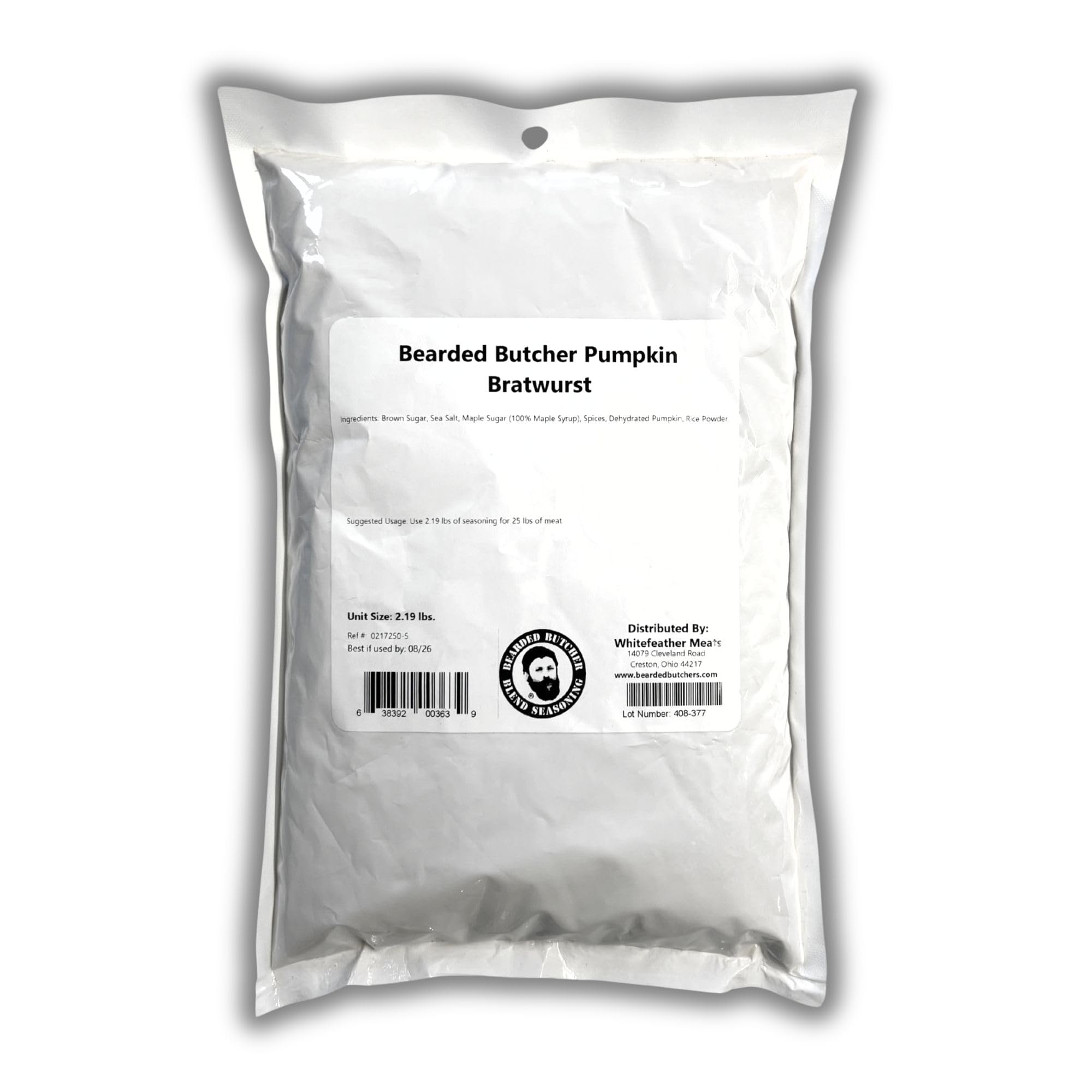 Bearded Butchers Pumpkin Seasoning 2.19lb - Perfect for Pumpkin Cranberry Bratwurst - Seasons 25 lbs of Meat - Made with Real Pumpkin & Maple Sugar