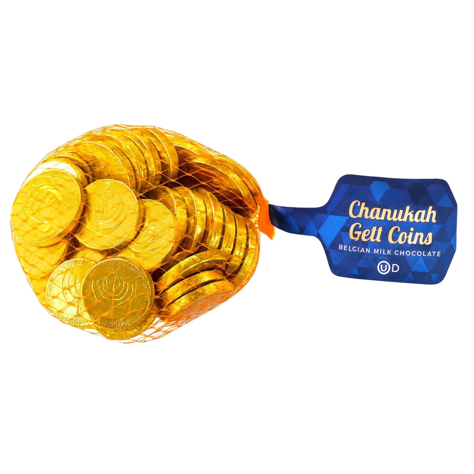 Rite Lite 50 Hanukkah Chocolate Coins, Gelt XL Bulk Mesh Bag Delicious Premium Belgian Milk Chocolate Gold Foiled Menorah OUD Kosher Certified
