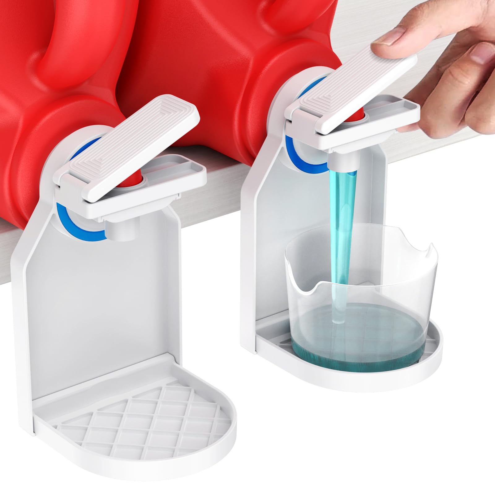 KMOUANTS 2 Pack Laundry Detergent Dispenser Cup Holder, Nozzle button upgrade?Easily No More runny or Messy Laundry Detergent, Laundry Cup Holder