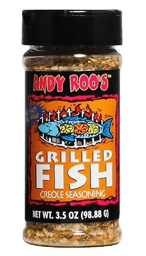 Andy Roo's Salt-Free Grilled Fish Creole Seasoning, 3.5 Ounce Shaker (Salt-Free, No MSG, All Natural Blend)