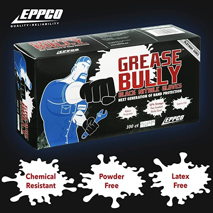 DENCO DISTRIBUTING, INC. Grease Bully Nitrile Gloves - 6MIL - Large - Black - Powder & Latex Free - 1000 Count - 10 Boxes (Large)
