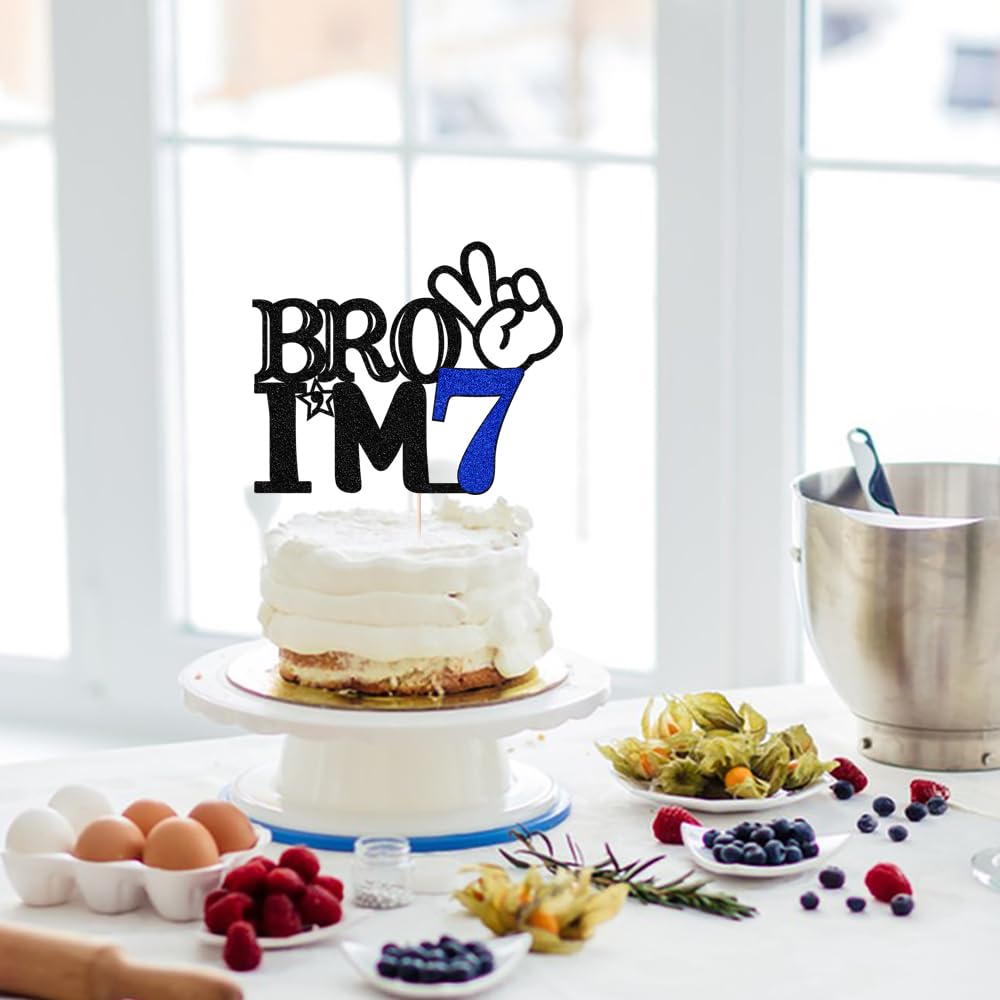 Bro I'm 7 Cake Topper- 7th Birthday Cake Picks, Officially Teenager Cake Topper, Boy 7th Birthday Cake Decorations - 7 Years Old - Big Brother 7th