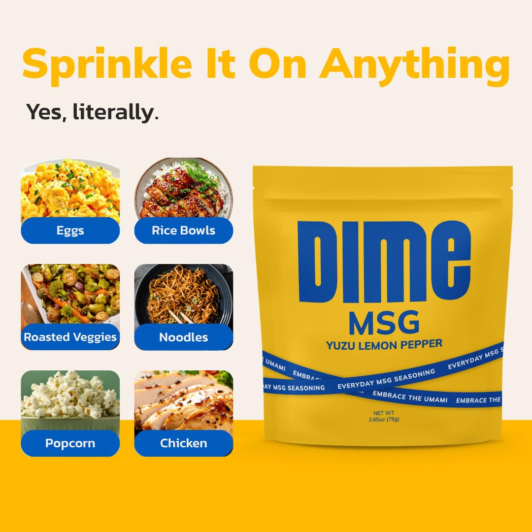 DIME MSG Yuzu Lemon Pepper Seasoning, All Purpose Umami Spice for Cooking & Grilling - Japanese Citrus Flavor - Vegetable, Rice, Steak, Chicken