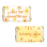 DISTINCTIVS First Trip Around the Sun 1st Birthday Mini Candy Bar Wrappers - 42 Count - Boho Sunshine Design - Turning One Party Favors for Boy or