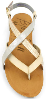 Blowfish Malibu Women's Granola Flat Sandal, Gold Dile/Silvermoon/White, 7 M US