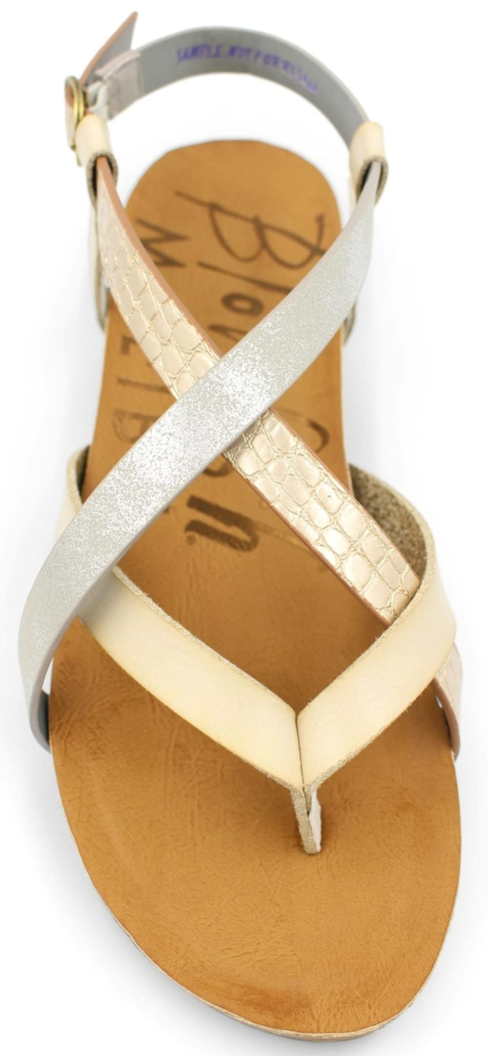 Blowfish Malibu Women's Granola Flat Sandal, Gold Dile/Silvermoon/White, 7 M US