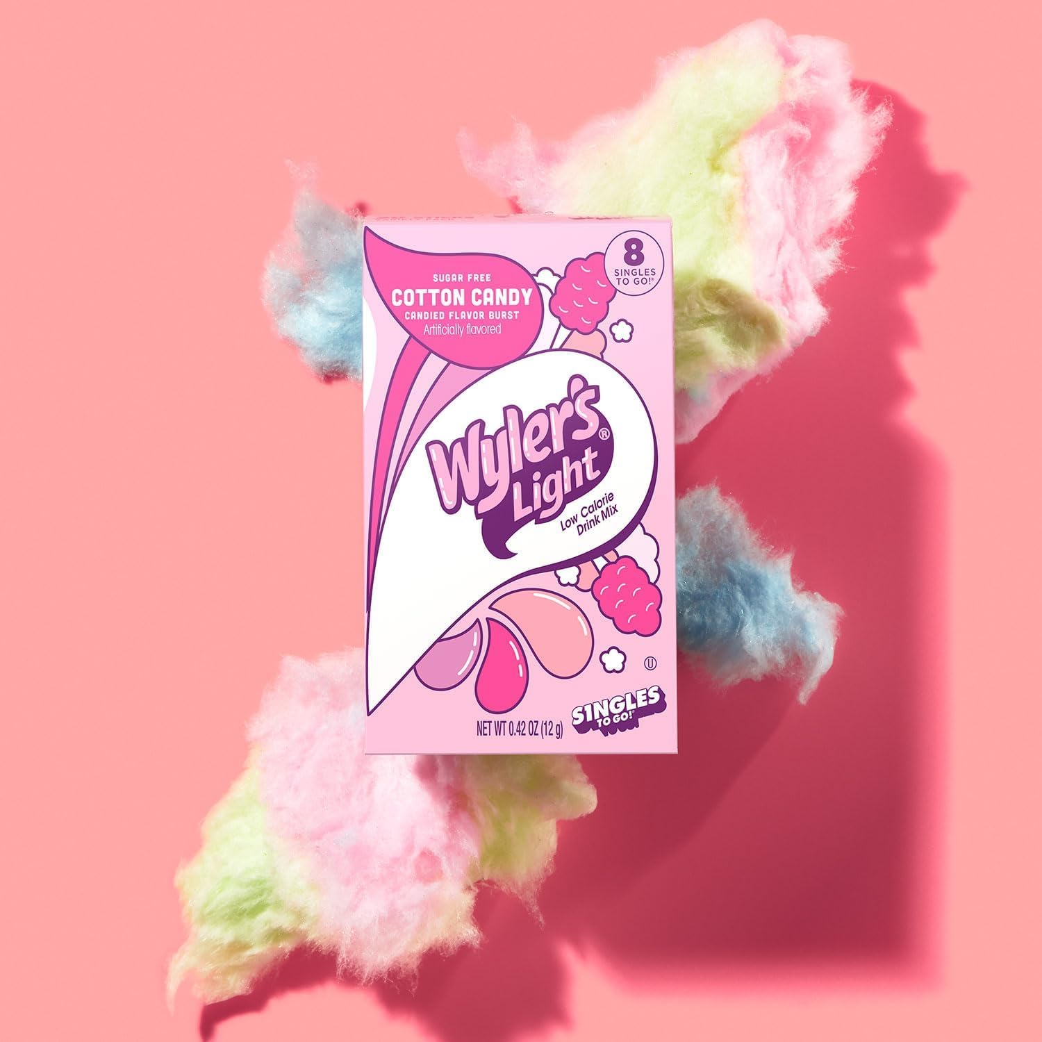 Wyler's Light Singles To Go Powder Packets, Water Drink Mix, Watertok Cotton Candy, 8 Count
