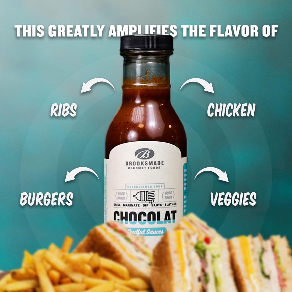 Brooksmade Gourmet Foods Soulful Sauces, Chocolate BBQ Sauce & Marinade, Gluten Free, No High Fructose Corn Syrup, 12 oz. Use as marinade,