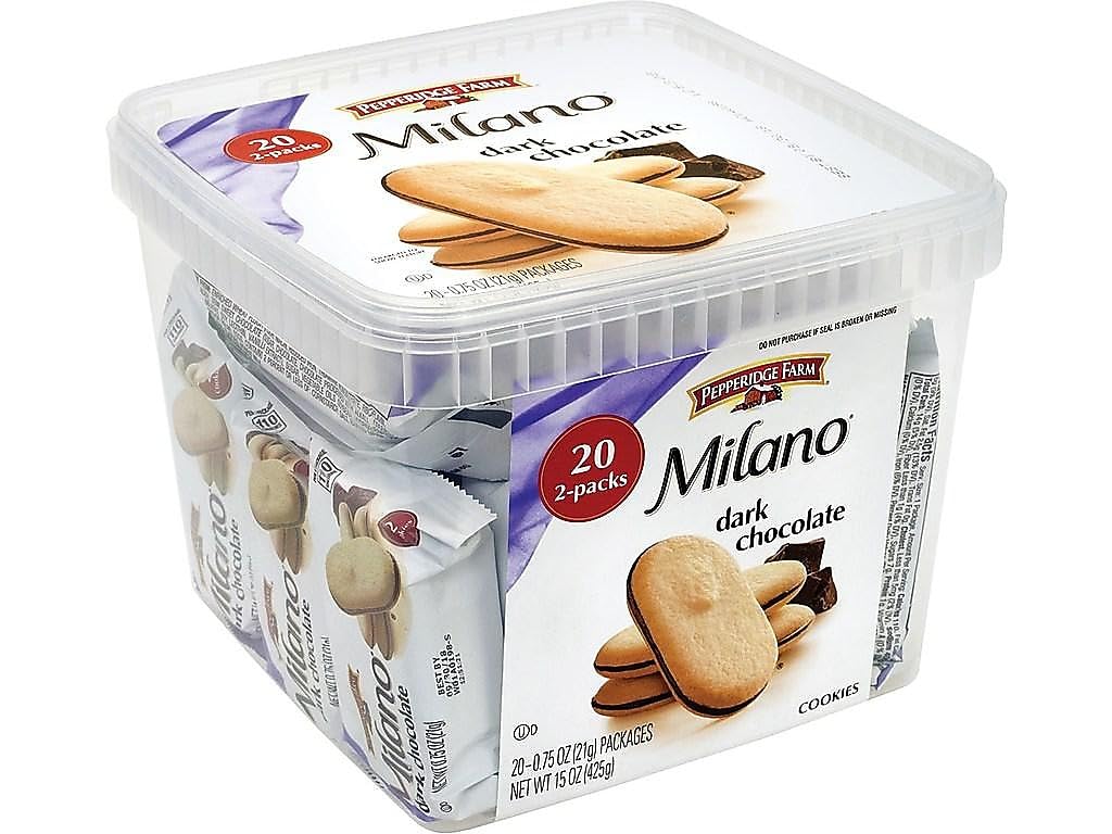 Pepperidge Farm Milano Cookies, Dark Chocolate, 20 Packs Tub, 2 Cookies Per Pack