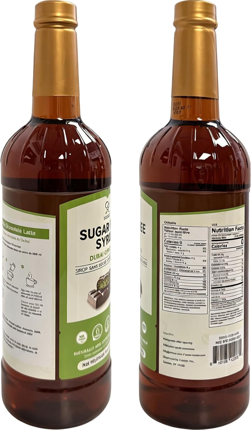 Soeos Sugar Free Syrup, Dubai Chocolate Syrup, 6 Pack, 33.8 fl oz Each (1 Liter Per Bottle),Rich Chocolate Flavor Syrup for Coffee, Desserts
