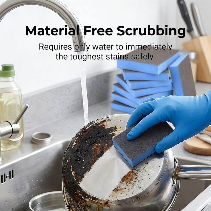 Magic Wipe Sponge, Carborundum Sponge, Multipurpose Scouring Pad for Pots, Pans, Sink, Grill, Household Cleaning Sponges for Kitchen, Bathroom (6)