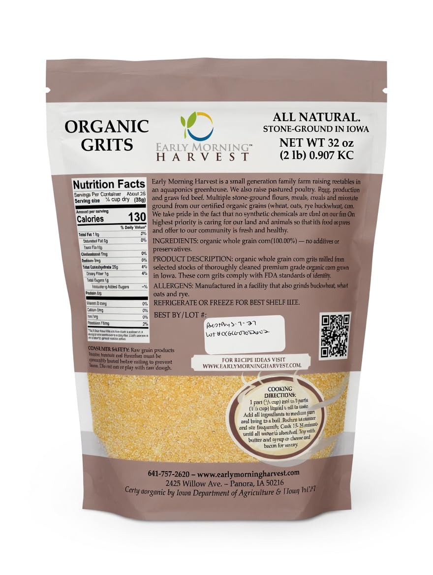 Early Morning Harvest Organic Grits- 32 Ounces (2 lbs)