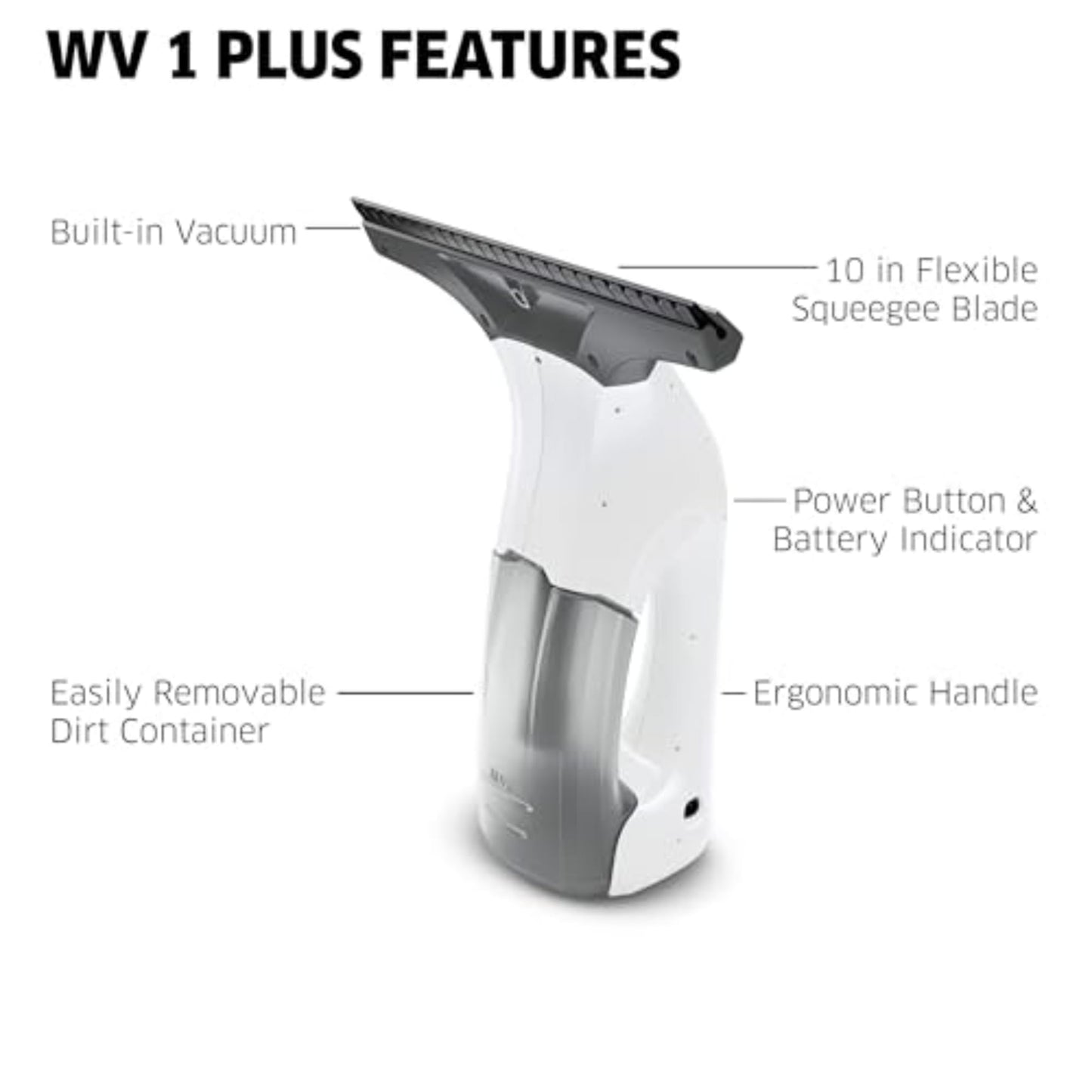 Kärcher WV 1 Electric Window Vacuum Squeegee 10" - Perfect for Showers, Mirrors, Glass, and Countertops - Electric Squeegee