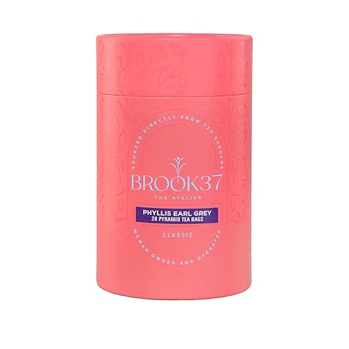 Brook37 Phyllis Earl Grey Eco Black Tea - Premium Flavored Tea with Lavender, Pineapple & Calendula | Caffeinated Gourmet Tea Blend | 20 Biodegradable