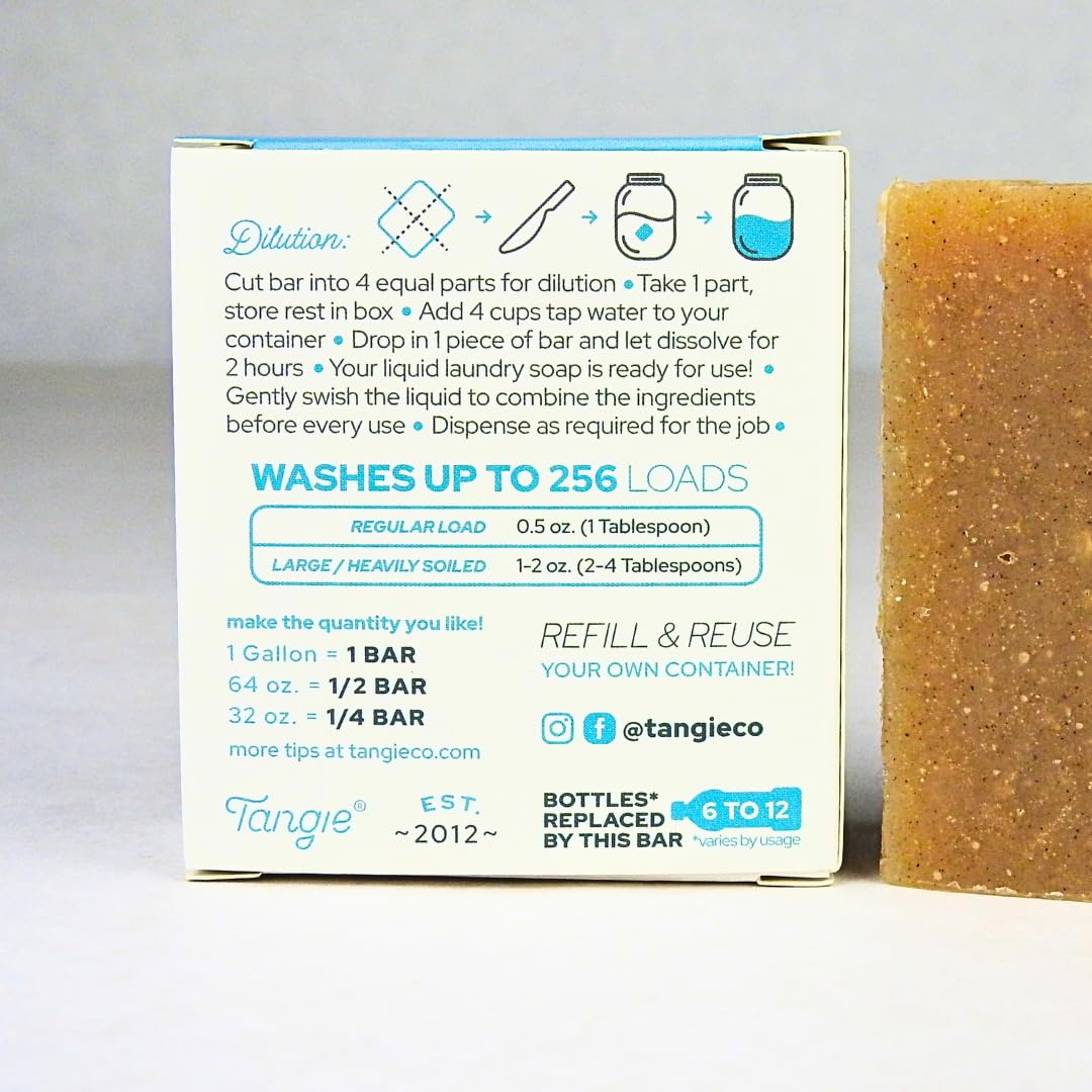 Tangie Laundry Bar Concentrate | Dissolves To Make 128+ Loads of Liquid Laundry, Zero Waste Laundry Detergent