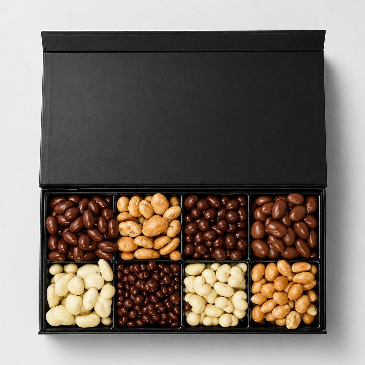 Nuts Factory Luxury Chocolate Covered Nuts Collection Gift Box, Black Edition, 8 Gourmet Selections, Premium Chocolate Nut Gift Assortment
