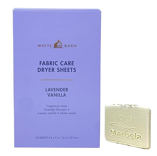 Bath & Body Works Lavender Vanilla Fabric Care Dryer Sheets - Box of 40 sheets - with a Natural Oats Sample Soap