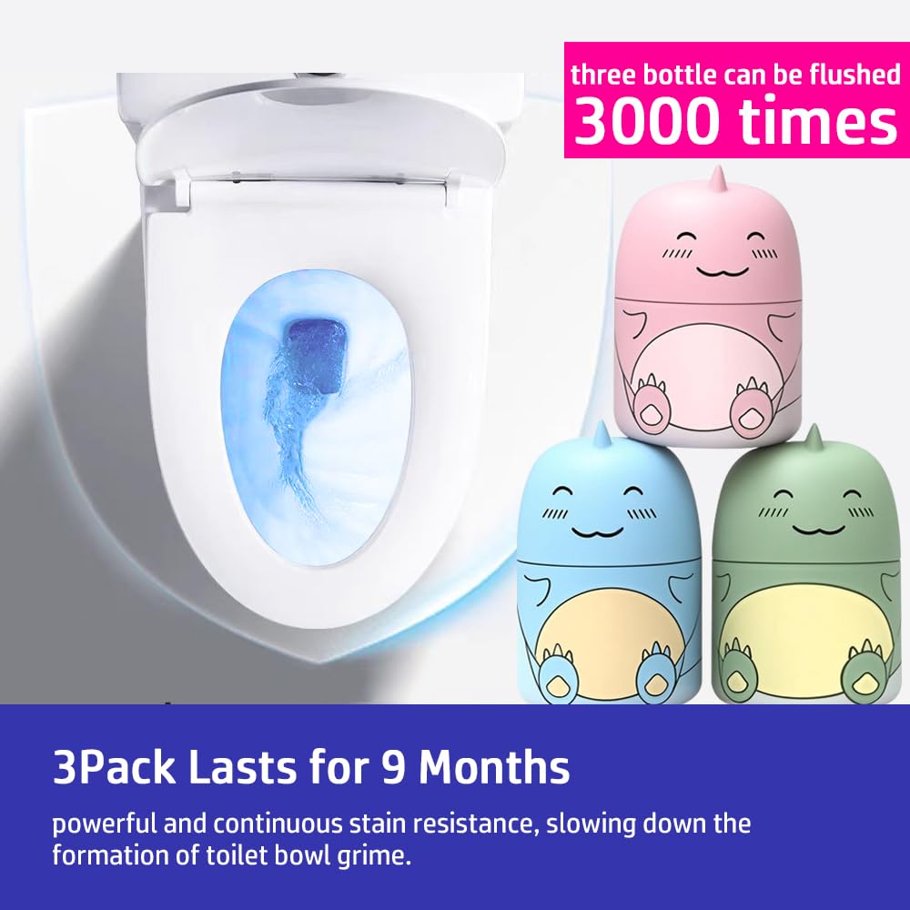 CloudMades Cute Dinosaur-Shaped Toilet Bowl Cleaner Bottle, Bathroom Toilet Tank Cleaner with Ocean, Jasmine, and Peach Scent,Three bottles can be