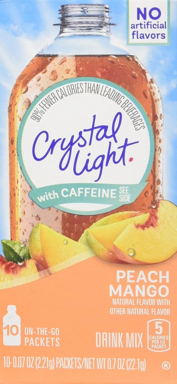 Crystal Light Caffeinated Drink Mix Variety Pack, Low Calorie Powdered Beverage Mix for Water Flavoring and Energy Drinks, Grape, Peach Mango, Wild