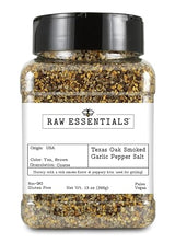 Raw Essentials Texas Pit Oak Smoked Garlic Pepper Salt - Steak and Chop Seasoning - Great on Beef, Chicken, Pork and Vegetables - Vegan, Paleo