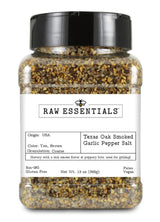 Raw Essentials Texas Pit Oak Smoked Garlic Pepper Salt - Steak and Chop Seasoning - Great on Beef, Chicken, Pork and Vegetables - Vegan, Paleo